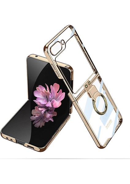 Galaxy Z Flip 6 Kılıf Aden Yüzüklü Kıpta Kapak-Gold