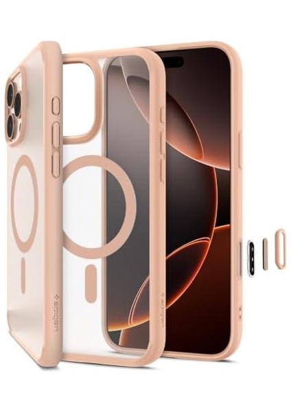 16 Pro Max ile Uyumlu Ince Magsafe Kılıf Ultra Hybrid T Kamera Butonu Sararma Karşıtı Duraclear Hava Kanalı Teknolojisi Askeri Sınıf Koruma Magfit Frost Rose Mat Kapak - ACS09069 modelleri