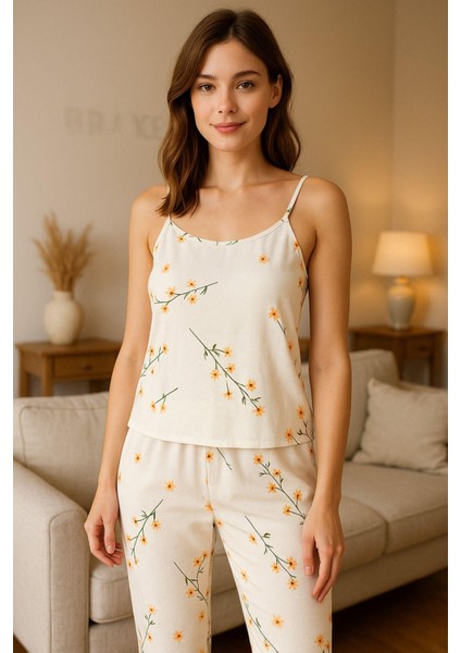 Papatya Desenli Ultra Kaliteli Kadın Pijama Takımı