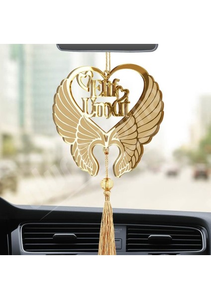 Kişiye Özel Kalpli Melek Kanadı Pleksi Araba Dikiz Aynası Süsü