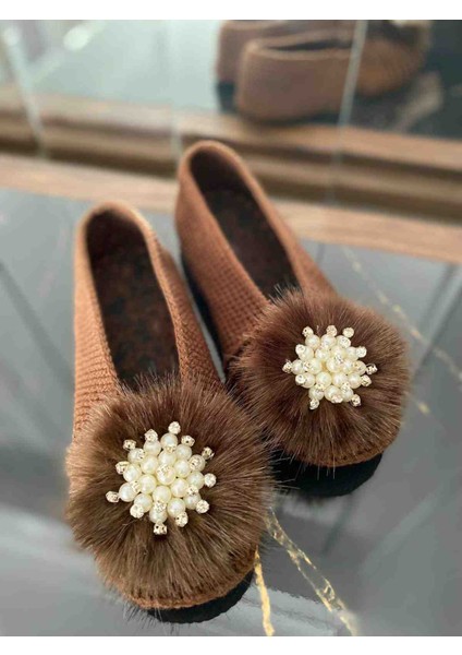 Kadın El Yapımı Örgü - Ev Terliği – Beyoğlu Inci Taş Detaylı, Rahat ve Şık - Çeyizlik Patik