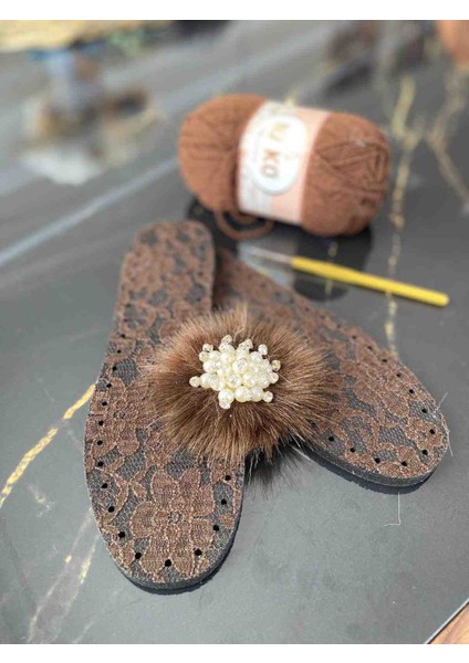 Kadın El Yapımı Örgü - Ev Terliği – Beyoğlu Inci Taş Detaylı, Rahat ve Şık - Çeyizlik Patik fiyatları