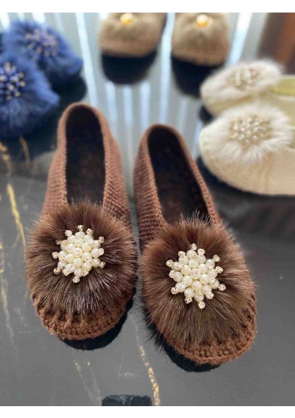 Kadın El Yapımı Örgü - Ev Terliği – Beyoğlu Inci Taş Detaylı, Rahat ve Şık - Çeyizlik Patik fırsatları