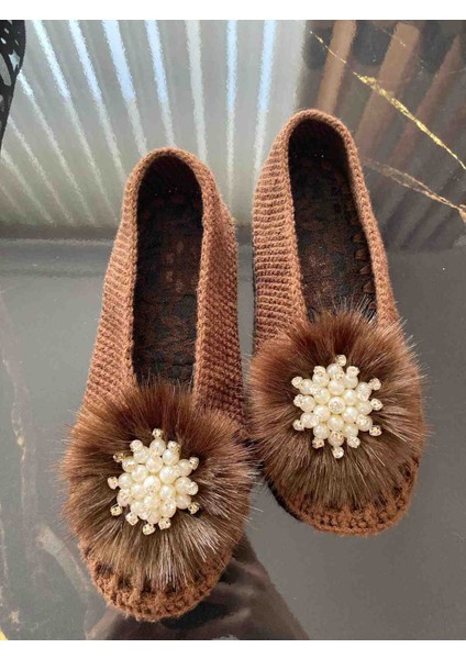 Kadın El Yapımı Örgü - Ev Terliği – Beyoğlu Inci Taş Detaylı, Rahat ve Şık - Çeyizlik Patik indirimleri