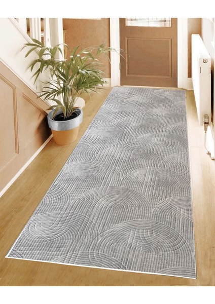Yıkanabilir Leke Tutmaz Kaymaz Tabanlı Kesme Kabartmalı Salon Koridor Mutfak Halısı Gri
