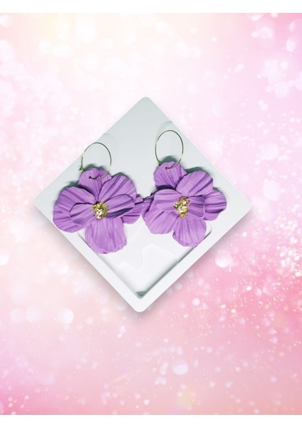 Muffyclay Özel Tasarım, Polimer Kil Mor Halka Çiçek Küpe - Purple Petals indirimleri