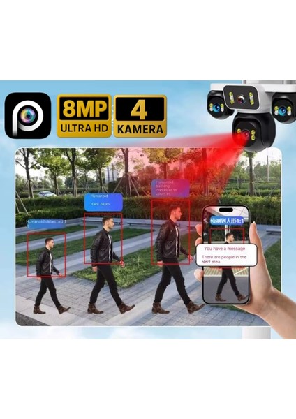 ES-5804 128GB 8MP 4 Kameralı Wifi 16X Zoom HiEasy Gece Görüş Çift Yönlü Ses Uzaktan İzleme Kişi Takibi Türkçe