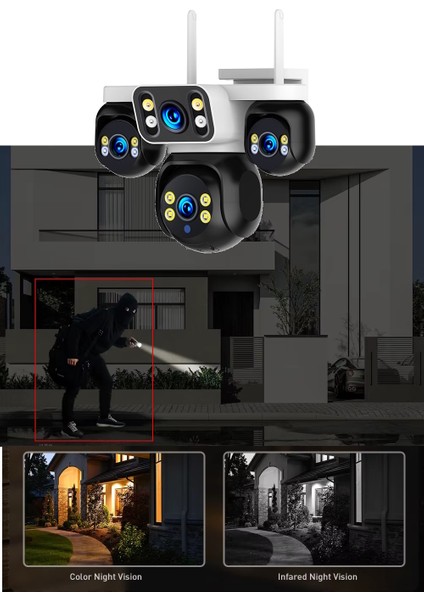 ES-5804 8MP 4 Kameralı Wifi 16X Zoom HiEasy Gece Görüş Çift Yönlü Ses Uzaktan İzleme Kişi Takibi Türkçe