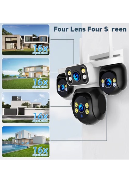 ES-5804 8MP 4 Kameralı Wifi 16X Zoom HiEasy Gece Görüş Çift Yönlü Ses Uzaktan İzleme Kişi Takibi Türkçe