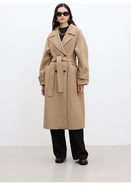 Kemerli Oversize Premium Kadın Kaşe Kaban fiyatları