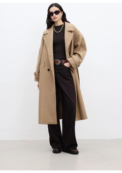 Kemerli Oversize Premium Kadın Kaşe Kaban modelleri