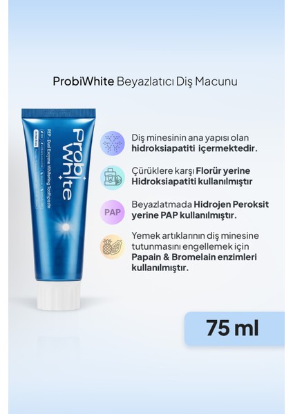 Probiwhite Beyazlatıcı Diş Macunu-Pap Teknolojili,mikro Hidroksiapatit+Enzim Formül,vegan modelleri
