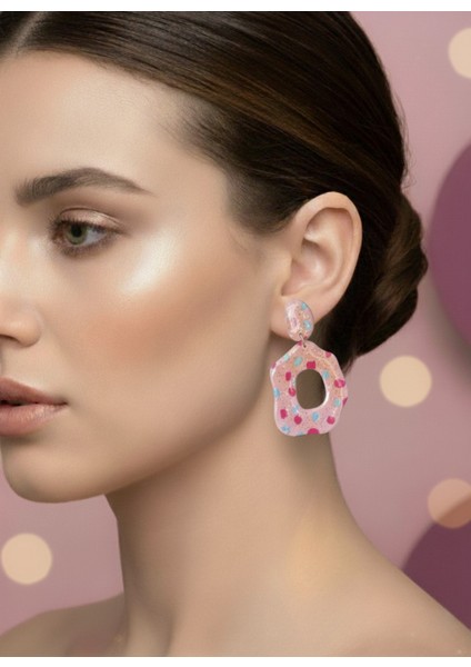 Muffyclay Özel Tasarım, Polimer Kil Simli Puantiyeli Küpe - Twinkle Dots