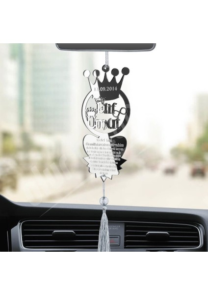 Kişiye Özel Tarihli Ayetel Kürsi Kral Tacı Pleksi Araba Dikiz Aynası Süsü