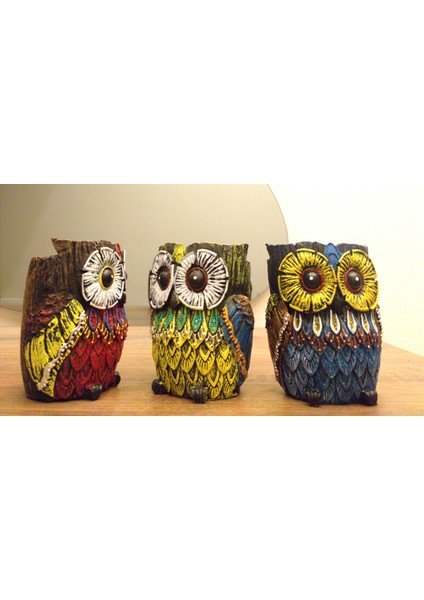 Renkli Motifli Dekoratif Üçlü Baykuş Biblo Ev Dekor Tasarım Hediyelik fiyatları