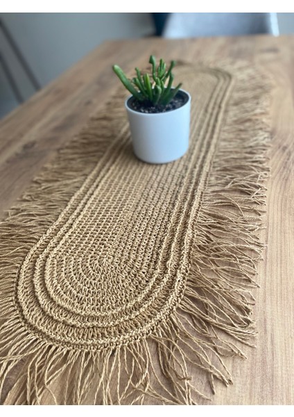 El Örgüsü Kağıt Ip Runner | Doğal Masa Örtüsü | Rustik & Bohem Dekoratif Masa Aksesuarı