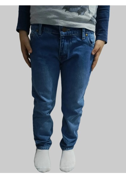 Erkek Çocuk Denim Mavi Düz Ligrasız Kot Pantolon