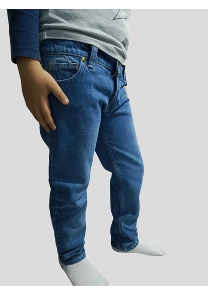 Erkek Çocuk Denim Mavi Düz Ligrasız Kot Pantolon fiyatları