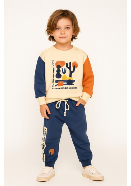 Renkli Baskılı Çocuk Eşofman Takımı | 2 Iplik Pamuklu Kumaş | Follow Your Curiosity | Kr Kids