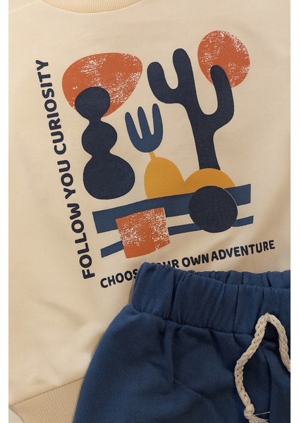 Renkli Baskılı Çocuk Eşofman Takımı | 2 Iplik Pamuklu Kumaş | Follow Your Curiosity | Kr Kids fiyatları