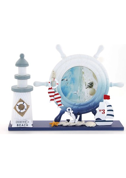 Ahşap Marin Deniz Feneri Dümenli Çerceve Model 1