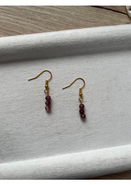 Minimal Fosfosiderit Taşı Çelik Altın Renk Sallantı Küpe