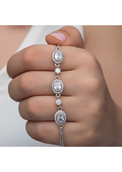 925 Ayar Gümüş Oval Taşlı Kadın Bileklik T8357 (802802)