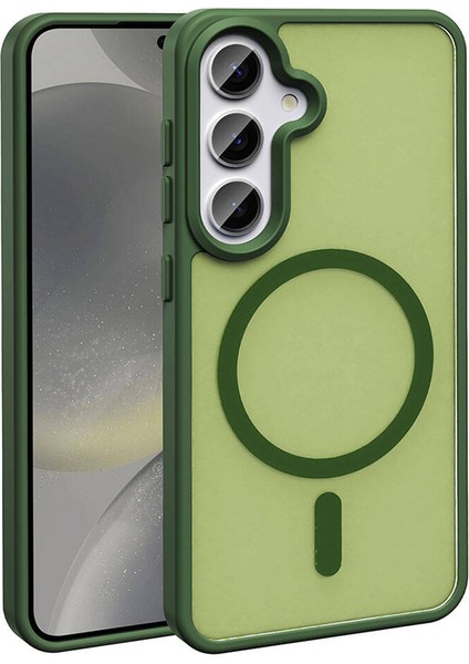 Galaxy S24 Plus Kılıf Magsafe Şarj Özellikli Mat Arka Yüzey Aden Sio Kapak-Koyu Yeşil