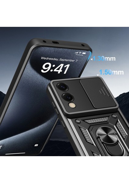 Galaxy S25 Edge Kılıf Magnetik Standlı Kamera Korumalı Aden Sürgülü Vega Kapak - Mavi