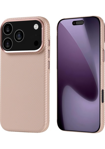 iPhone 17 Pro Kılıf M-Safe Şarj Özellikli Karbon Fiber Görünümlü Aden Nekst Kapak - Bej