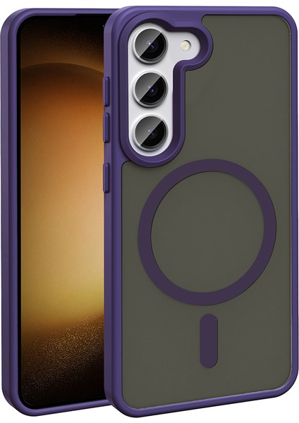 Galaxy S24 Fe Kılıf M-Safe Şarj Özellikli Mat Arka Yüzey Aden Sio Kapak - Derin Mor
