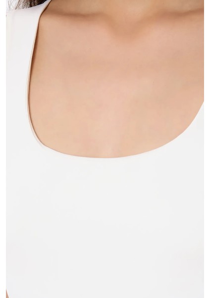 Kadın Dekolteli Dokuma Cam Askılı Tank Üst Bej Doğal