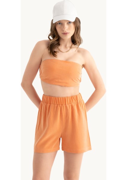 Kadın Amerikan Koltsuz Temel Crop Top Orange