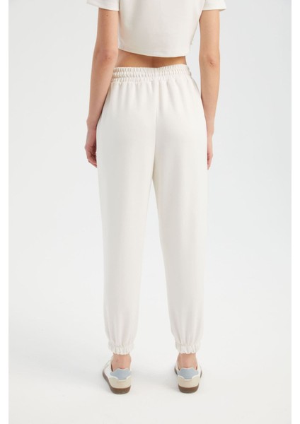 Kadın Yüksek Bel İpi Büzgülü Dar Paça Pantolon Beyaz