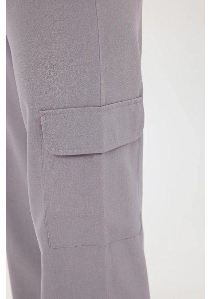 Kadın Elastik Bel Detaylı Yüksek Bel Düz Bacak Pantolon Grey