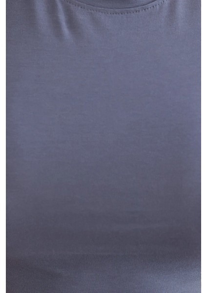 Kadın Bisiklet Yaka Temel Crop Top Grey