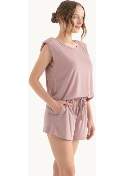 Kadın Yuvarlak Yakalı Ham Kenar Kolsuz Tank Top Pink