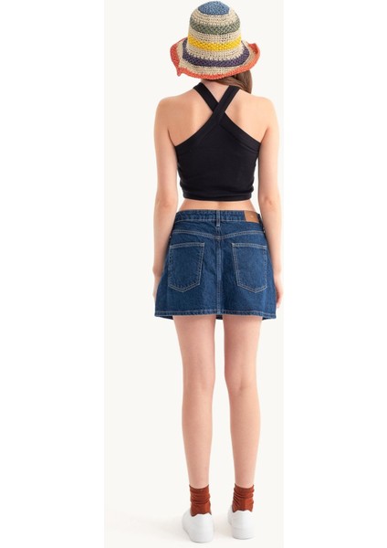 Kadın Askılı Boyun Çapraz Ön Crop Top Natural