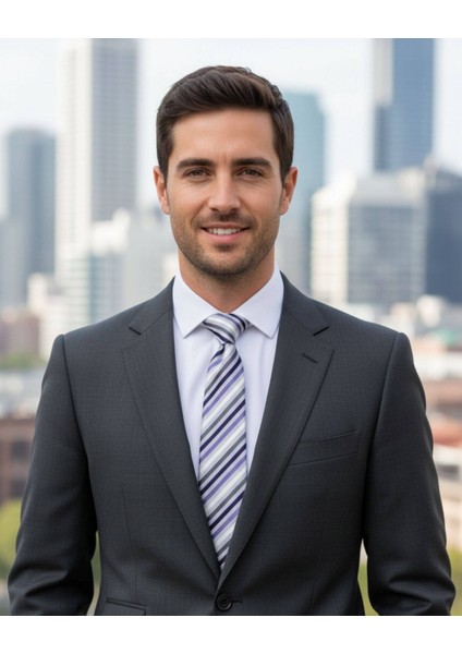 Lila Mor Beyaz Gri Çizgili 7 cm Genişliğinde Ince Kravat