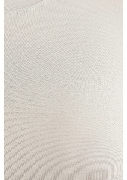 Kadın Bisiklet Yaka Temel Crop Top Natural