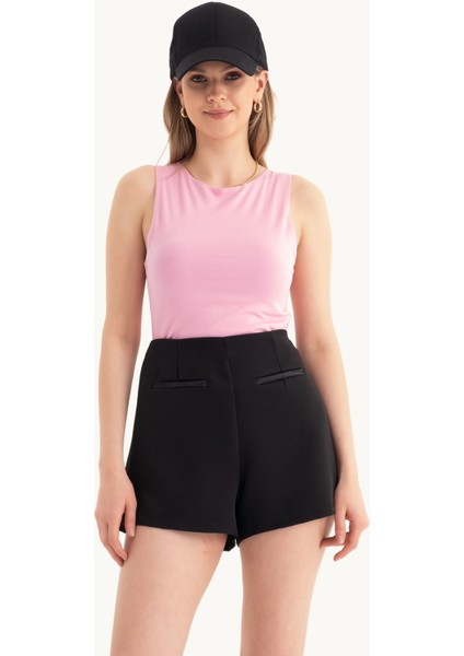 Kadın Halter Boyun Kesik Detaylı Crop Tank Top Pink