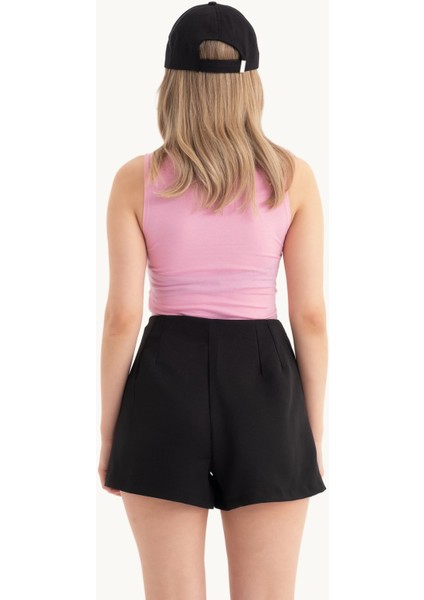 Kadın Halter Boyun Kesik Detaylı Crop Tank Top Pink