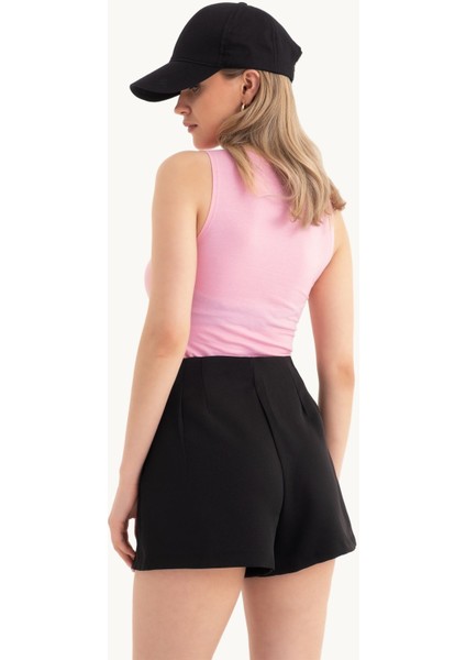 Kadın Halter Boyun Kesik Detaylı Crop Tank Top Pink