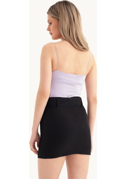 Kadın Askılı Crop Basic Kısa Bluz Purple