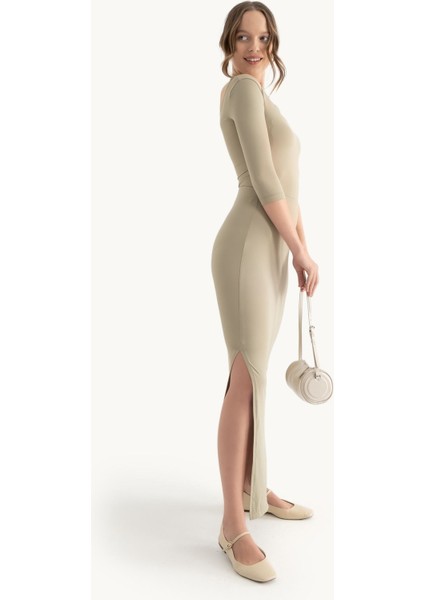 Kadın Yan Yırtmaçlı Yüksek Bel Maxi Etek Green