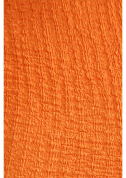 Kadın Dokuma Kumaşlı Yuvarlak Yaka Kısa Kollu Kırpılmış Üst Orange
