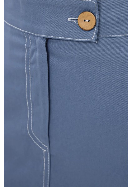 Kadın Yüksek Bel Dikiş Detaylı Mini Etek Blue