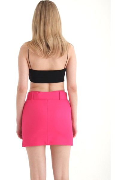 Kadın Kemer Detaylı Yüksek Bel Mini Etek Pink