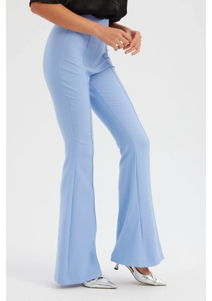 Kadın Ön Dikişli Yüksek Bel Geniş Kesim Pantolon Blue