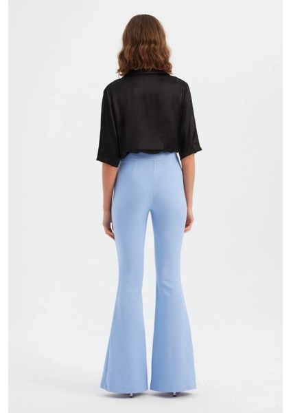 Kadın Ön Dikişli Yüksek Bel Geniş Kesim Pantolon Blue